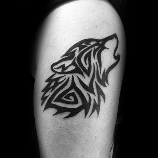 Arm Wolf Cool Male Animal Tribal Tattoo Designs