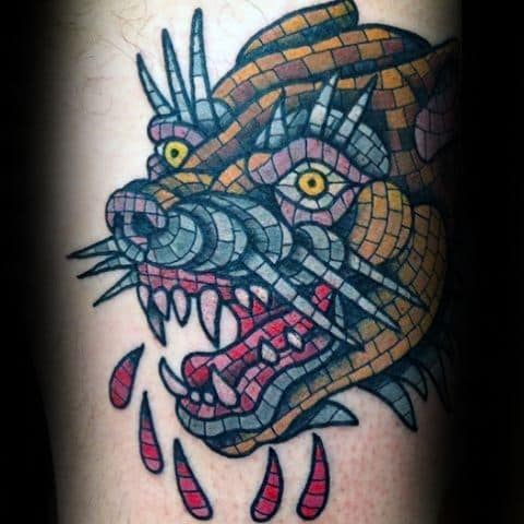 Arm Wolf Distinctive Male Mosaic Tattoo Designs