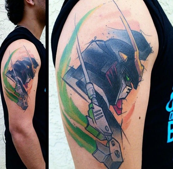 Arms Wateroclor Manly Gundam Tattoo Design Ideas For Men