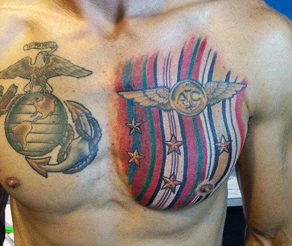 Army Flag Male Tattoo For Marines On Chest
