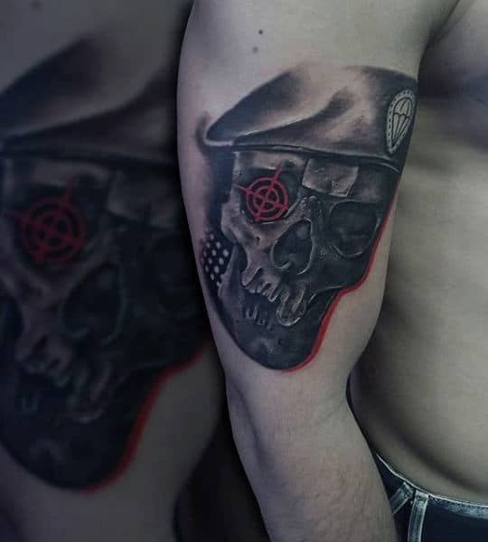 Army Skull Target Mens Upper Arm Tattoo