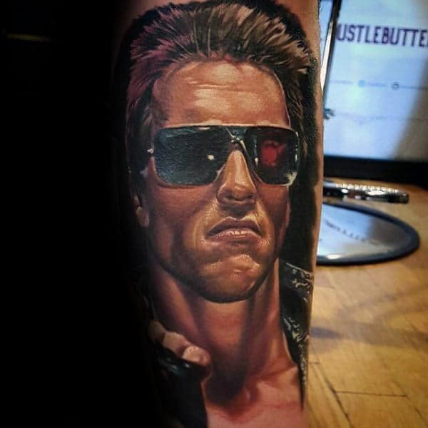 Arnold Schwarzenegger With Sunglasses Terminator Tattoo For Men
