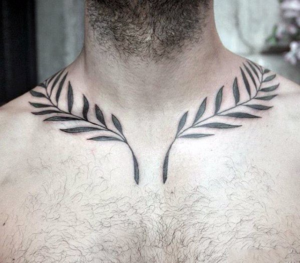 Around The Neck Cool Male Laurel Wreath Tattoo Designs
