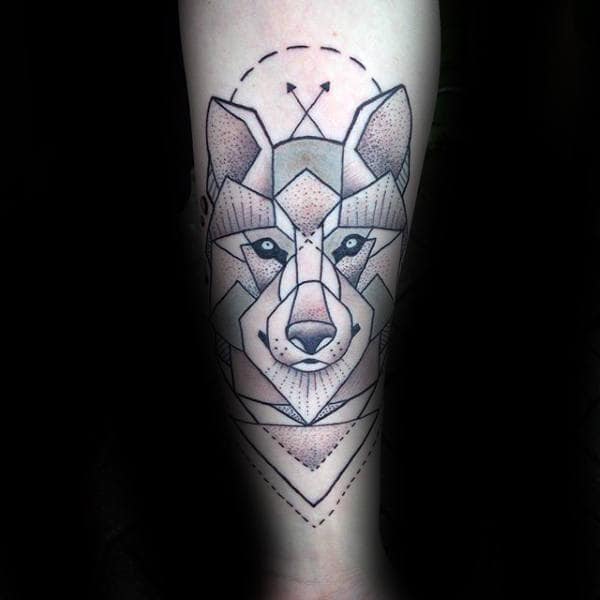 Arroows Geometric Wolf Male Forearm Tattoo Ideas