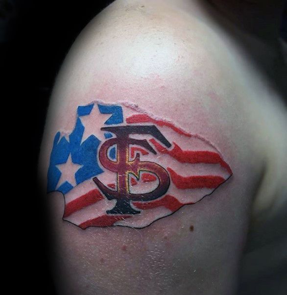 Arrow Head American Flag Fsu Tattoo Ideas For Males On Upper Arm
