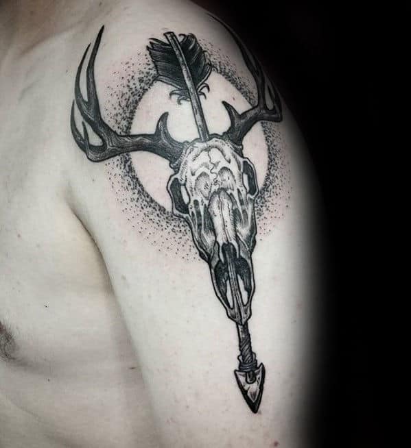 Arrow Through Animal Skull Mens Arm Tattoo
