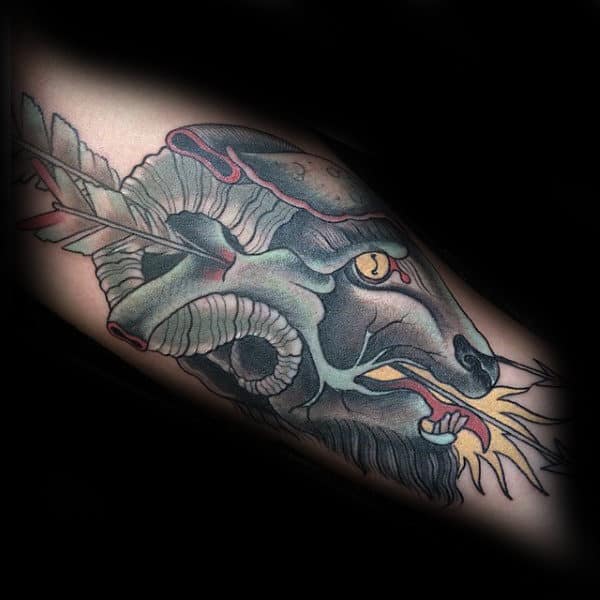 Arrow Through Ram Mens Neo Traditional Forearm Tattoo