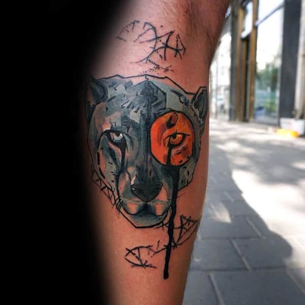Artistic Abstract Leopard Mens Leg Calf Tattoo Designs