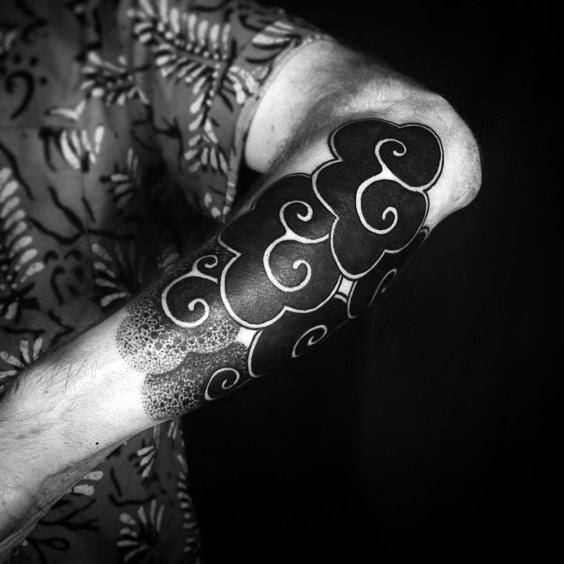 Artistic Black Ink Negative Space Clouds Forearm Sleeve For Men