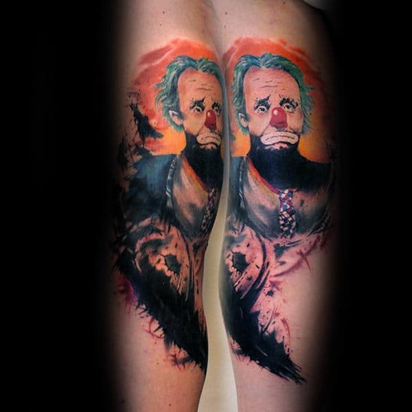 Artistic Clown Mens Watercolor Tattoo Design Ideas On Forearm