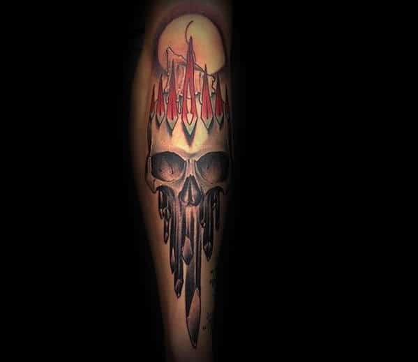 Artistic Crystal Skull With Moon Leg Tattoo Design Ideas For Guys