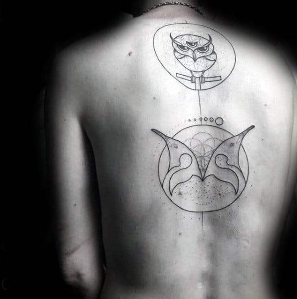 Artistic Double Penguin Mens Circle Back Tattoo