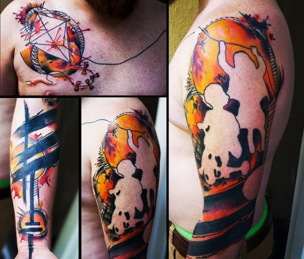 Artistic Full Arm Sleeve Negative Space Kite Tattoos Men