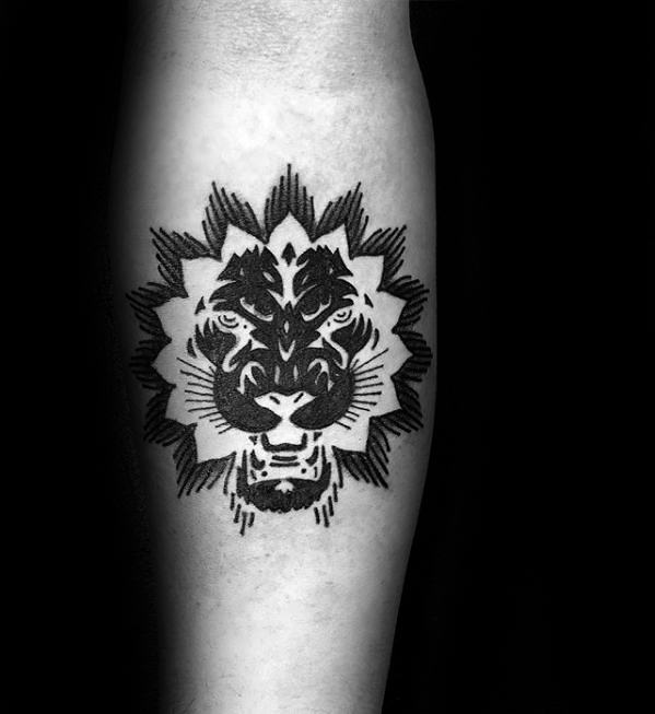 Artistic Geometric Unique Forearm Lion Tattoo For Men