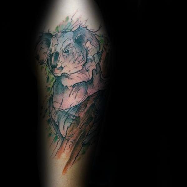 Artistic Koala Watercolor Guys Arm Tattoo Ideas