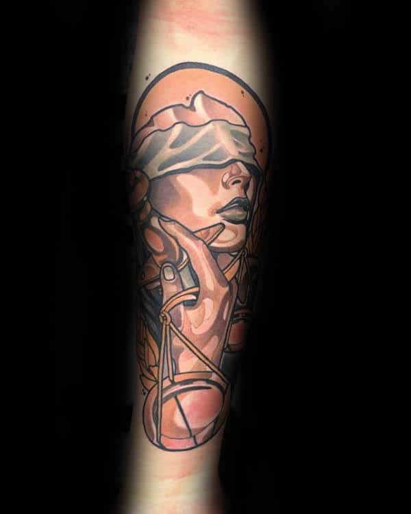 Artistic Lady Justice Forearm Male Tattoos