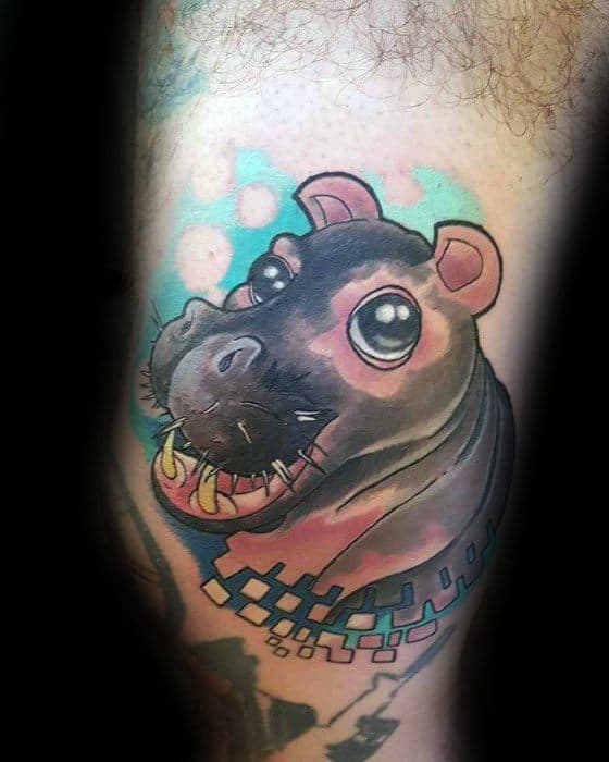 Artistic Leg New School Male Hippo Tattoo Ideas