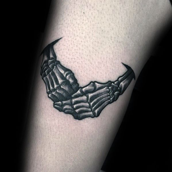 Artistic Male 3d Skeleton Hands Handshake Tattoo Ideas On Forearm