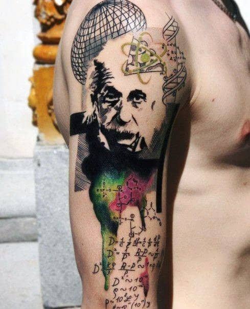 Artistic Male Albert Einstein Tattoo Ideas On Arm