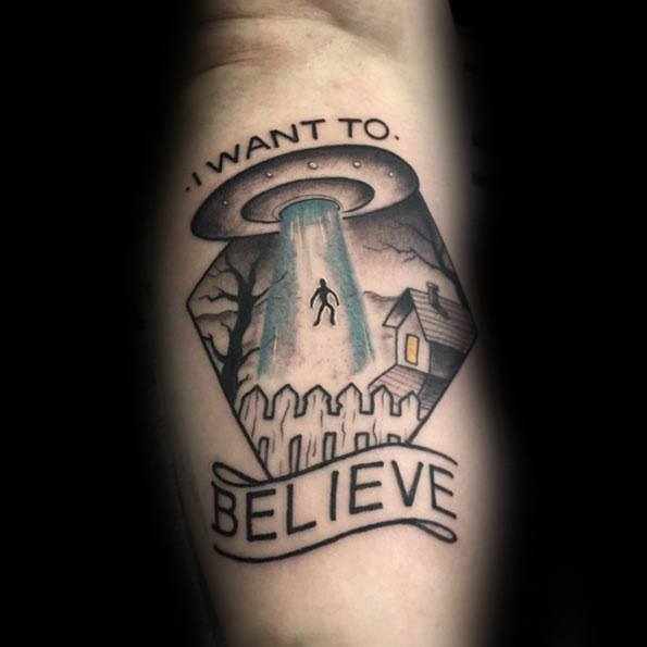 Artistic Male Alien Abduction I Want To Believe Tattoo Ideas On Arm