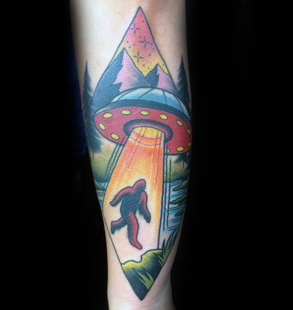 Artistic Male Bigfoot Tattoo Ideas On Forearm