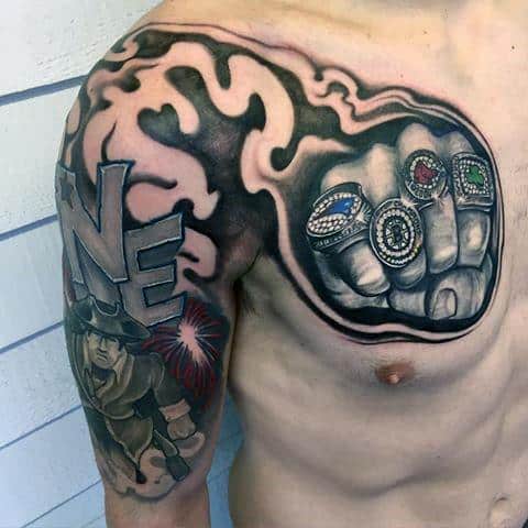 Artistic Male Boston Red Sox Tattoo Ideas Championship Rings On Chest With 3d Design