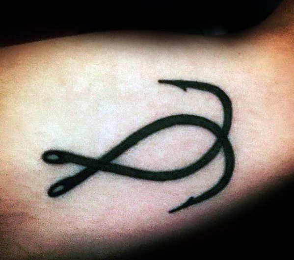 Artistic Male Fish Hook Ichthus Tattoo Ideas On Inner Arm Bicep