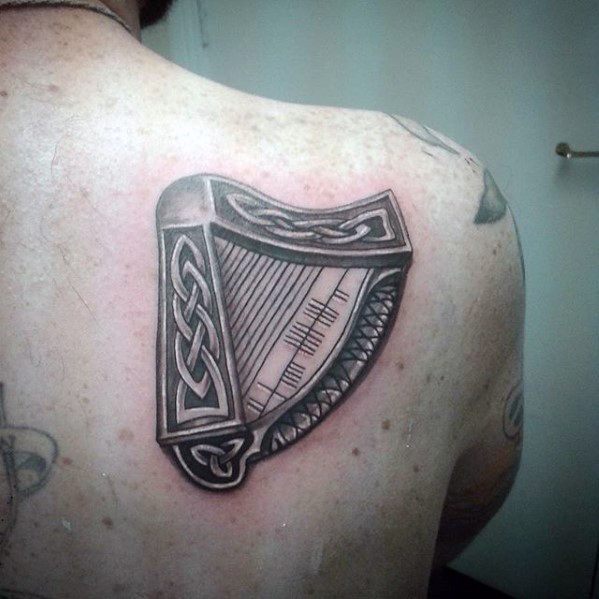 Artistic Male Harp Tattoo Ideas Celtic Shoulder Blade