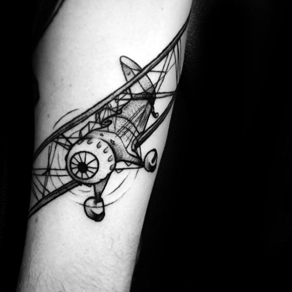 Artistic Male Incredible Vintage Flying Plane Forearm Tattoo Ideas