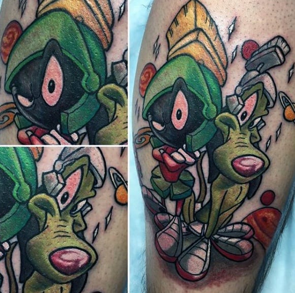 Artistic Male Marvin The Martian Looney Tunes Tattoo Ideas On Leg Calf