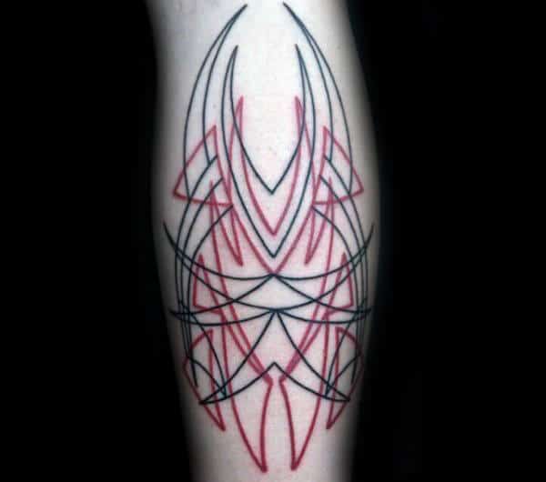 Artistic Male Pinstripe Leg Tattoo