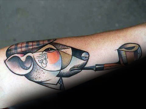 Artistic Male Rat With Pipe Inner Forearm Tattto