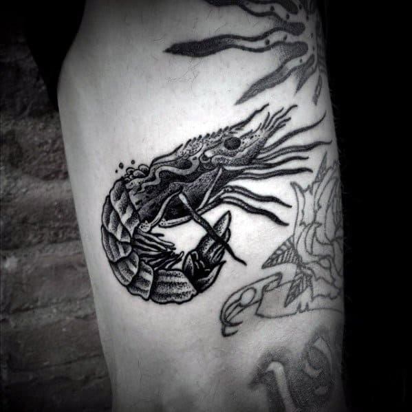 Artistic Male Shrimp Tattoo Ideas On Thigh