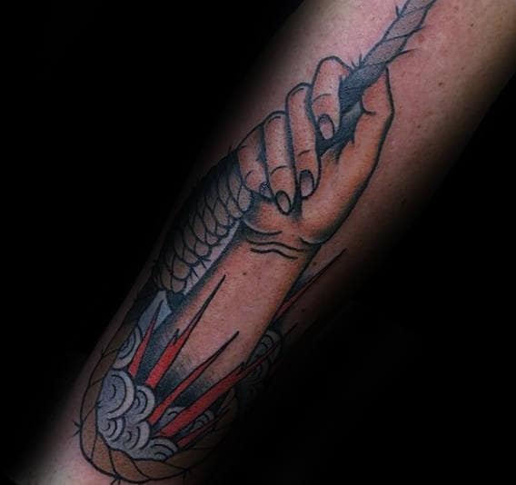 Artistic Male Tattoos Of Noose On Outer Forearm