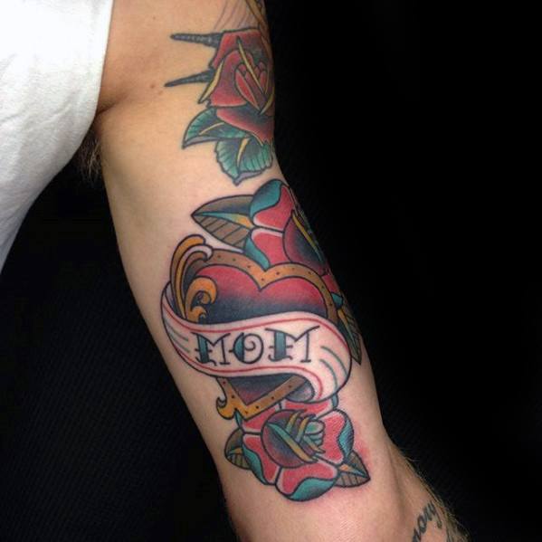 Artistic Male Traditional Mom Tattoo Ideas On Inner Arm Bicep
