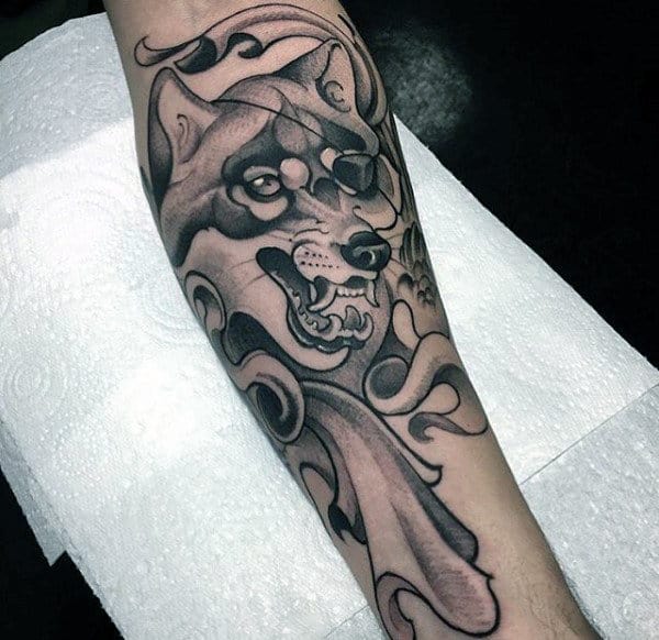 Artistic Male Wolf Forearm Tattoos