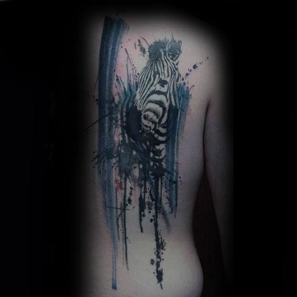 Artistic Mens Blue Wateroclor Zebra Back Tattoos