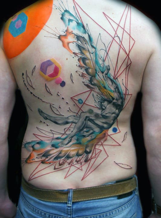 Artistic Mens Colorful Icarus Full Back Tattoos