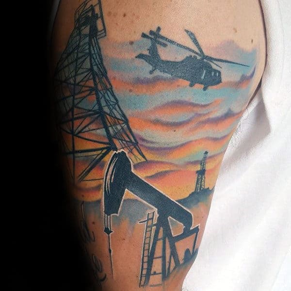 Artistic Mens Oilfield Arm Tattoo Design Inspiration