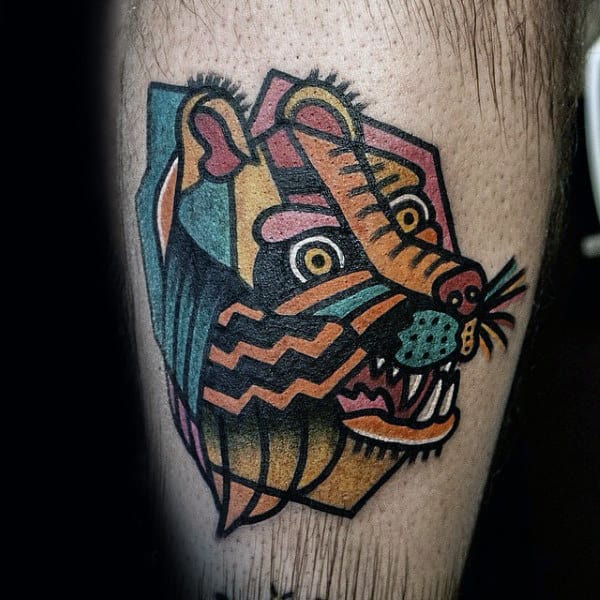 Artistic Mens Small Simple Geometric Bear Leg Tattoo
