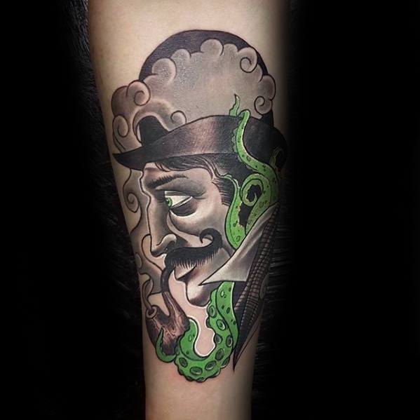 Artistic Octopus Tentacles With Man In Top Hat Tattoo Ideas For Males