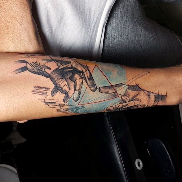 Artistic Outer Forearm Triangle Manly The Creation Of Adam Tattoo Design Ideas For Men