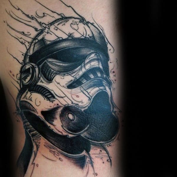 Artistic Rib Cage Side Guys Stormtrooper Helmet Watercolor Tattoos