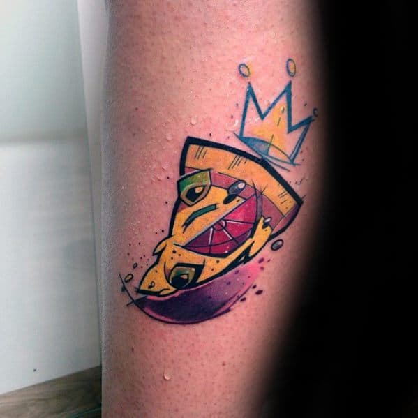 Artistic Watercolor Leg Guys Tattoos With Pizza Design