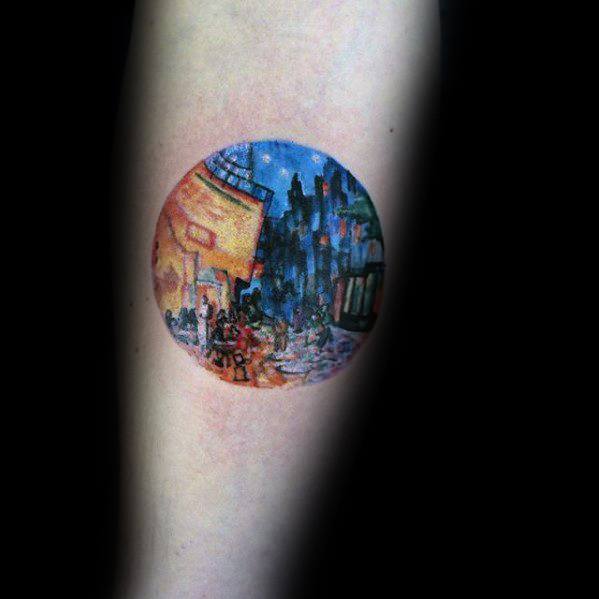 Artistic Watercolor Vincent Van Gogh Mens Circle Forearm Tattoo