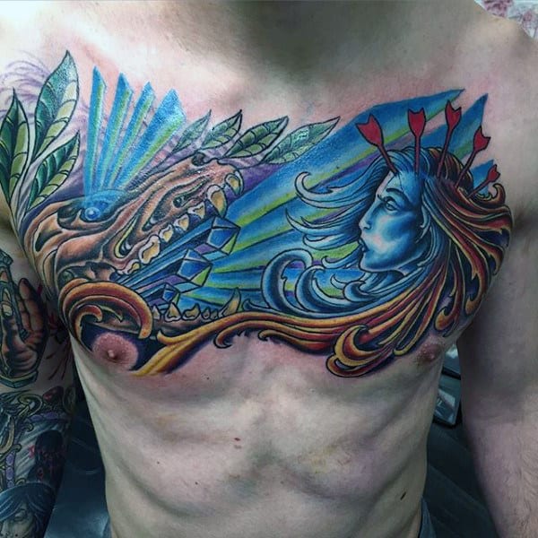 Artistic Wolf Skull Mens Chest Tattoos