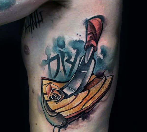 Artistic Wood Carving Mens Watercolor Full Rib Cage Side Graffiti Tattoos