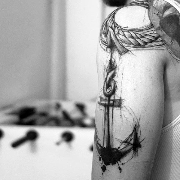 Artsy Paint Splatter Mens Anchor Arm Tattoo
