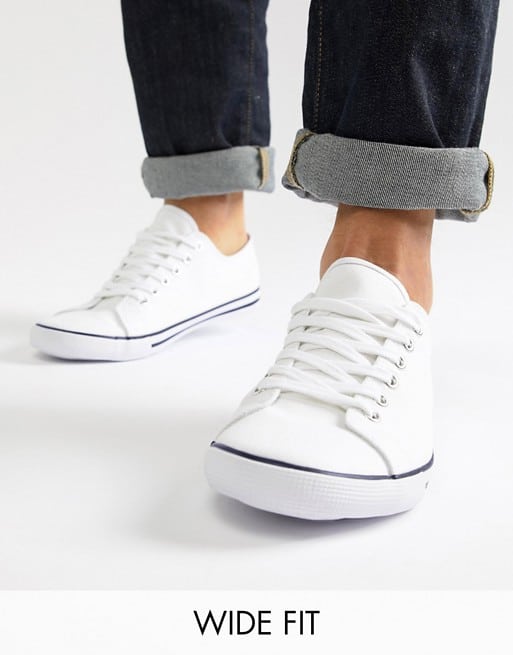 asos wide fit lace up plimsolls in white