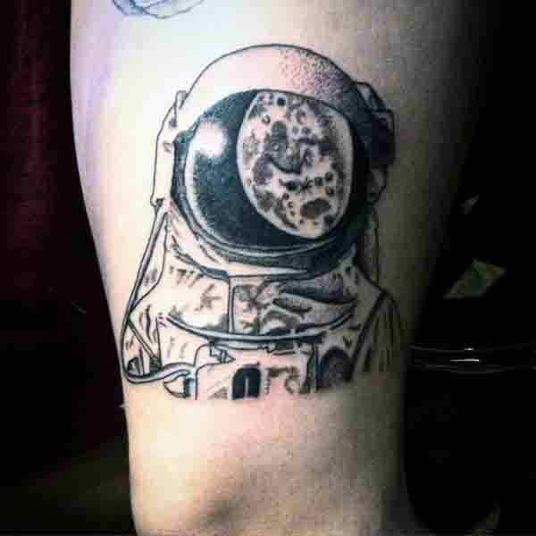 Astronaut Space Helmet Moon Reflection Tattoo On Bicep For Guys
